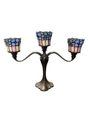 PartyLite Hydrangea Candelabra Tiffany Style Stained Glass 3 Votive/Tealight